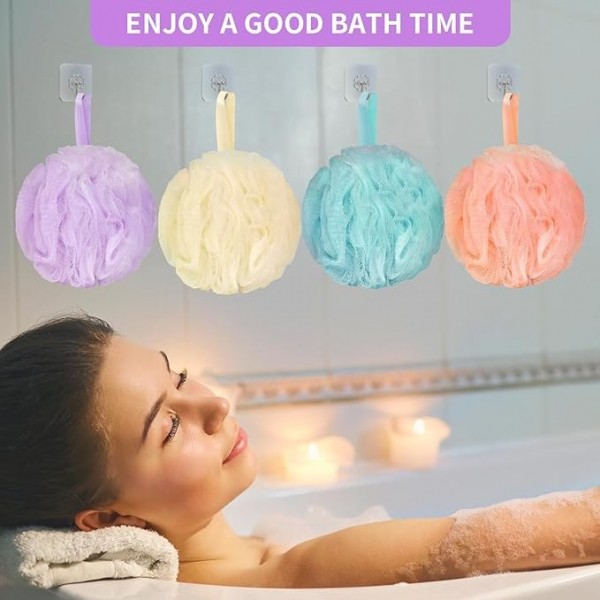 YANXI Bath Loofah Sponge Body Scrubber Shower Sponge Exfoliating Mesh Pouf Shower Ball Bath Sponges for Women and Men Bathing Accessories 4Pack 