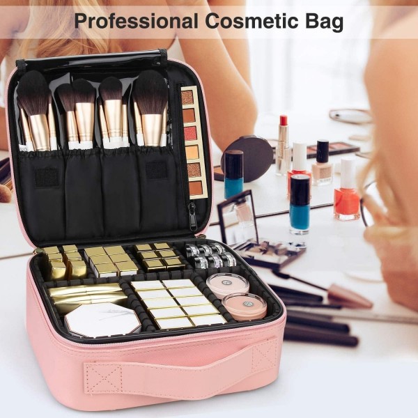 YANXI Makeup Bag With Mirror Of LED Lighted, Travel Makeup Train Case Cosmetic Bag Organizer With Mirror And Lights, Make Up Bag With Light Up Mirror Adjustable Divider Brush Board