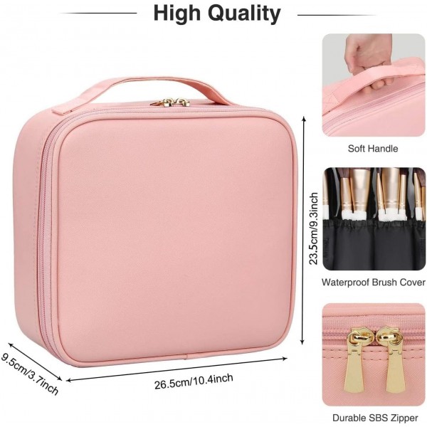 YANXI Makeup Bag With Mirror Of LED Lighted, Travel Makeup Train Case Cosmetic Bag Organizer With Mirror And Lights, Make Up Bag With Light Up Mirror Adjustable Divider Brush Board