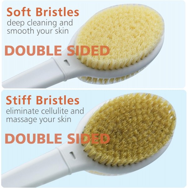 YANXI Shower Brush with Soft and Stiff Bristles,Long Handle Dual-Sided Back Scrubber Bath Brush Body Exfoliator for Wet or Dry Brushing (Long Handle)