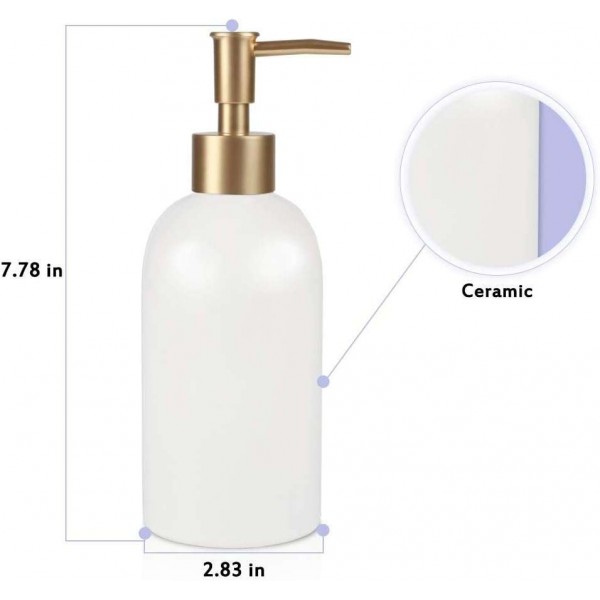  YANXI 14OZ Ceramic Soap Dispenser Ceramic Soap Pump Dispenser Can Fill Liquid For Bathroom/Kitchen (White)