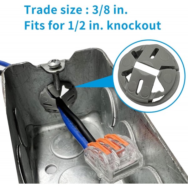 YANXI knockout cable connector 3 PCs push-in connector hole bushing Cable Clamp connector snap in, knockout cable connector 3/8 in. non metallic cable clamp hole bushing for junction box