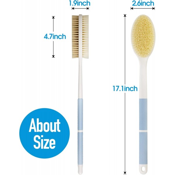 YANXI Shower Brush with Soft and Stiff Bristles,Long Handle Dual-Sided Back Scrubber Bath Brush Body Exfoliator for Wet or Dry Brushing (Long Handle)