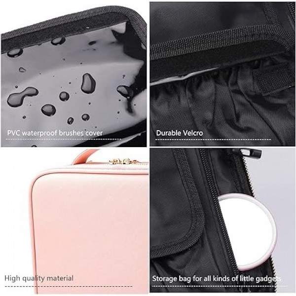 YANXI Makeup Bag With Mirror Of LED Lighted, Travel Makeup Train Case Cosmetic Bag Organizer With Mirror And Lights, Make Up Bag With Light Up Mirror Adjustable Divider Brush Board