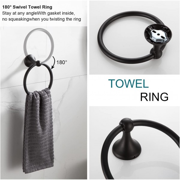 YANXI Bathroom Hardware Set, Matte Black Adjustable Expandable Towel Bar 4-Piece Bathroom Accessory Set Wall Mounted Robe Hook Toilet Paper Holder Towel Ring